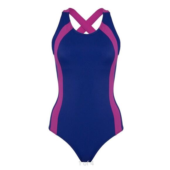 Fourth Element One Piece Swimsuit Size 12 Purple Blue Cross Back Vacation Summer - Picture 1 of 10